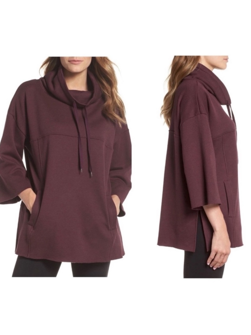 UGG Astrid Fleece Heather Maroon Burgundy Pullover Poncho Size XS/S